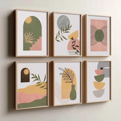 Boho Framed Wall Art Prints | Set of 6 | Home Decor