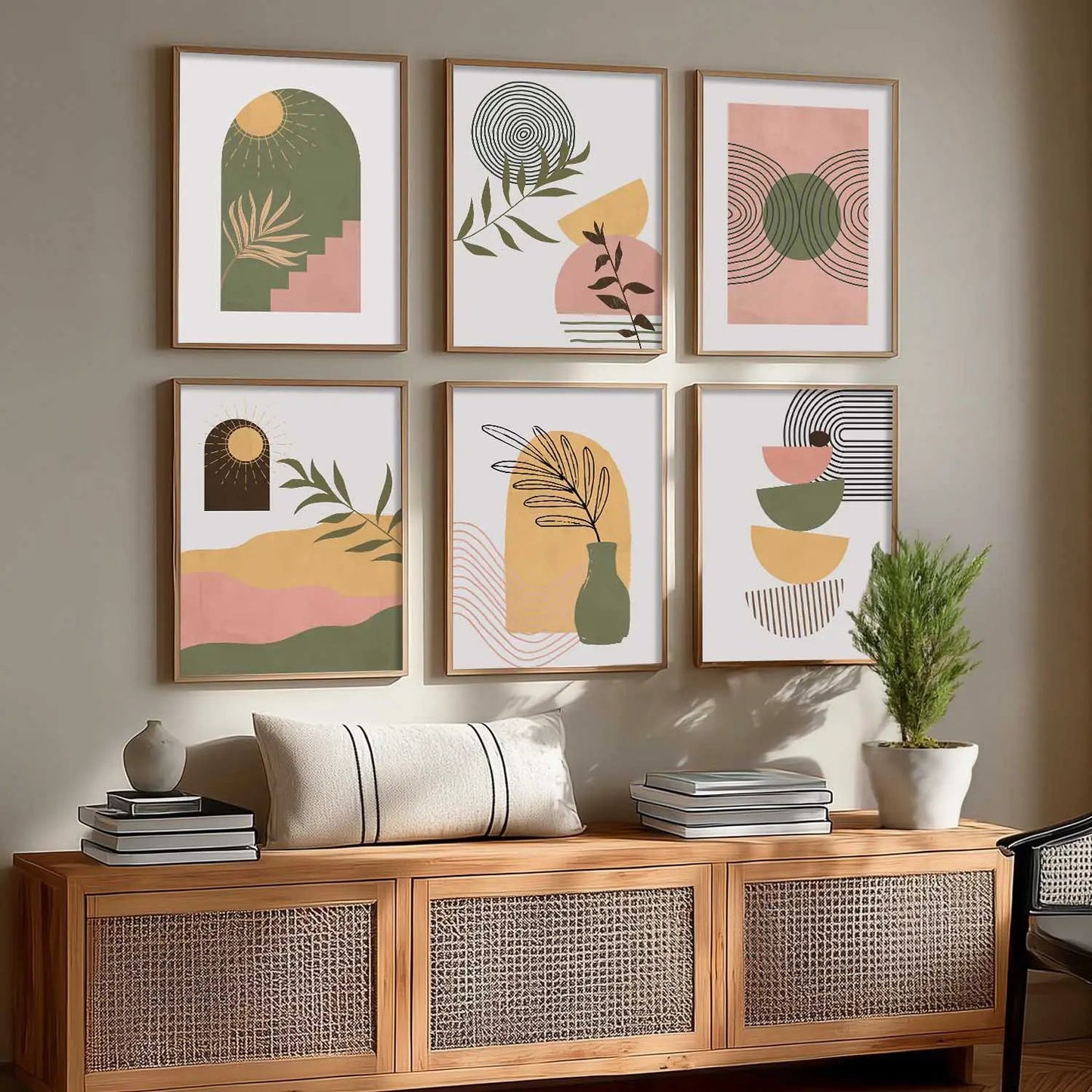 Boho Framed Wall Art Prints | Set of 6 | Home Decor
