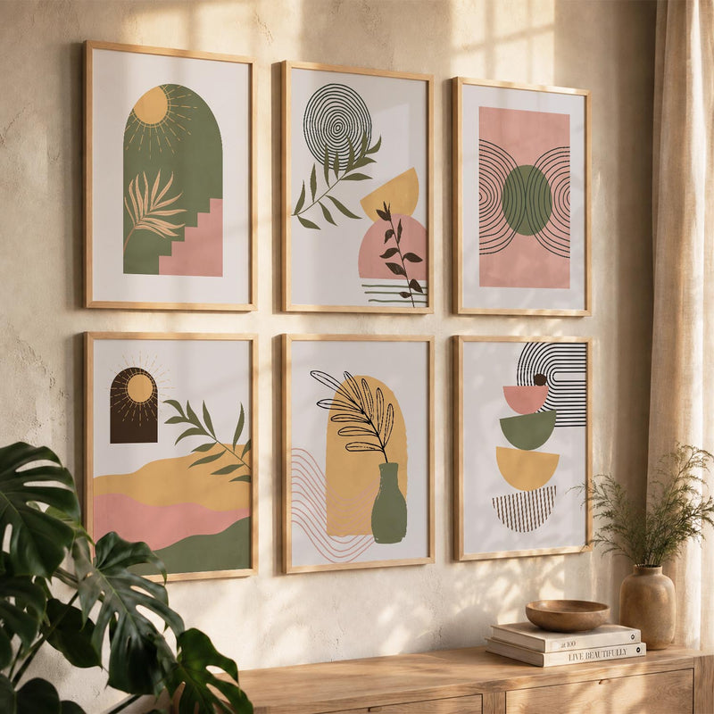 Line Art Boho Soft Wall Art Set of 6 Framed Prints