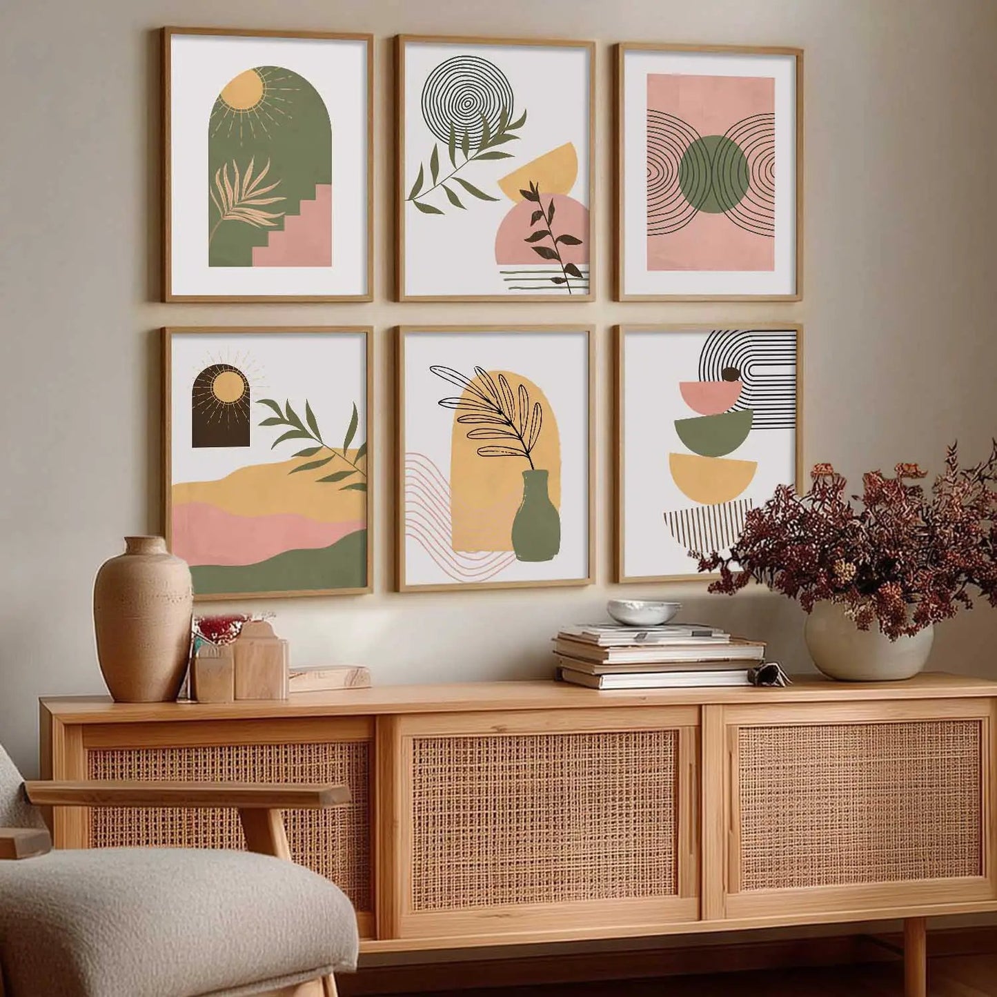Boho Framed Wall Art Prints | Set of 6 | Home Decor