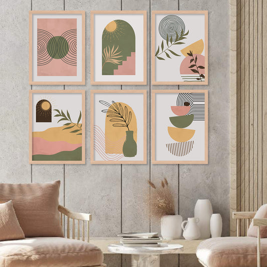 Minimal Boho Art Framed Posters for Home Living Room Bedroom and Office Wall Decor Set of 6