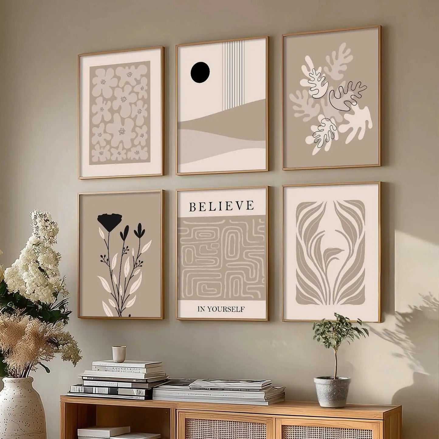 Boho Framed Wall Art Prints | Set of 6 | Home Decor