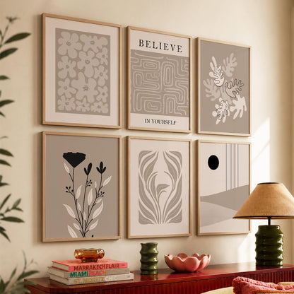 Botanical Abstract Soft Wall Art Set of 6 Framed Prints