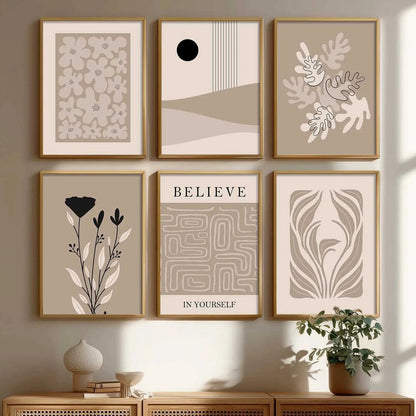 Boho Framed Wall Art Prints | Set of 6 | Home Decor