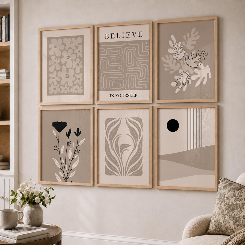 Botanical Abstract Soft Wall Art Set of 6 Framed Prints