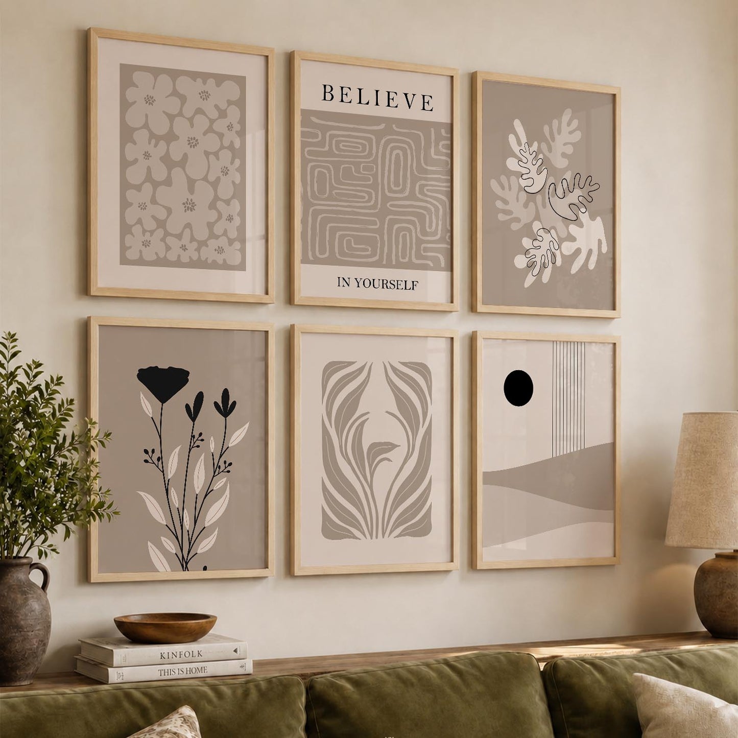 Botanical Abstract Soft Wall Art Set of 6 Framed Prints