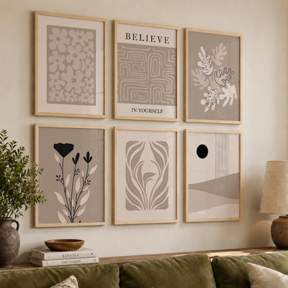 Botanical Abstract Soft Wall Art Set of 6 Framed Prints