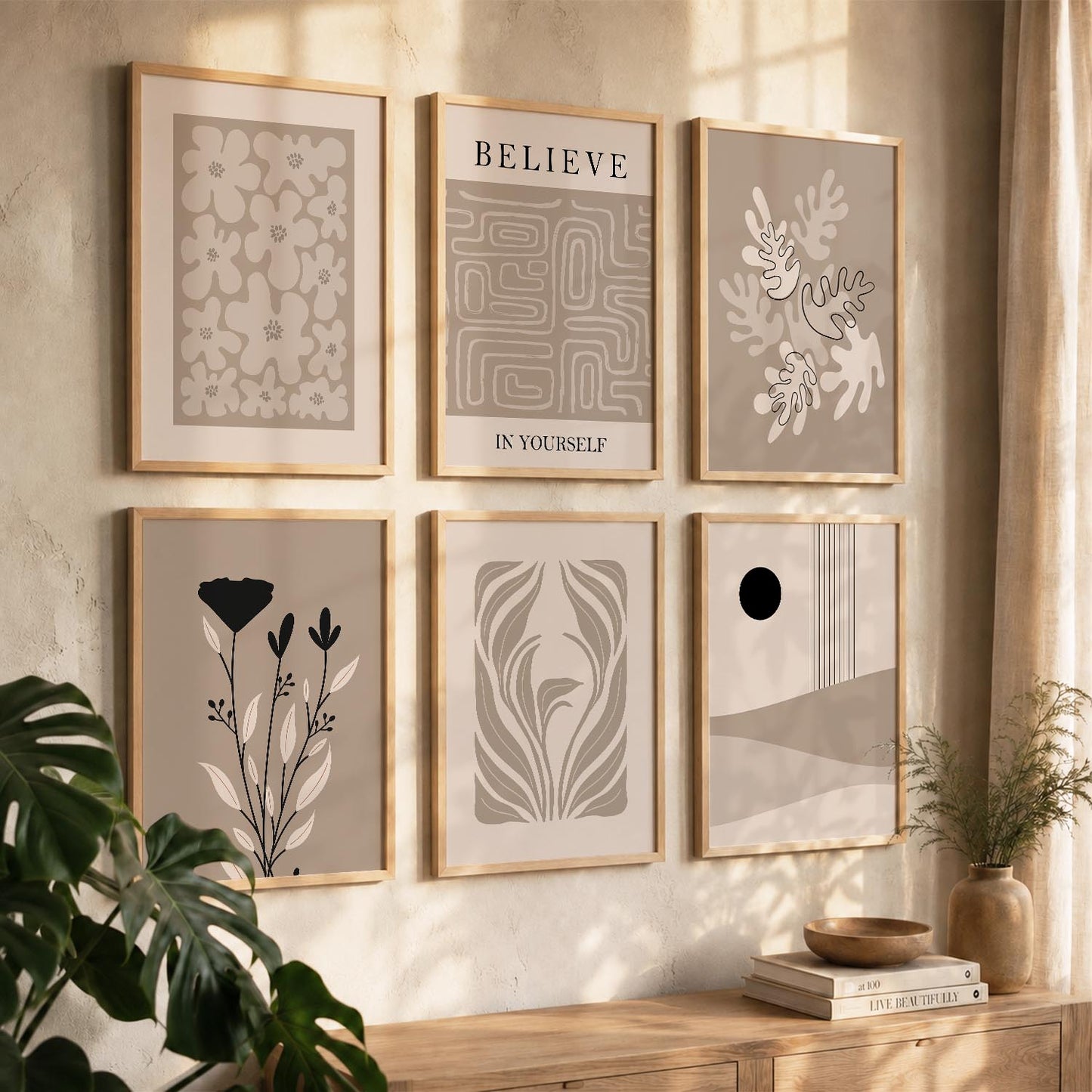 Botanical Abstract Soft Wall Art Set of 6 Framed Prints