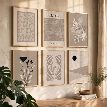 Botanical Abstract Soft Wall Art Set of 6 Framed Prints