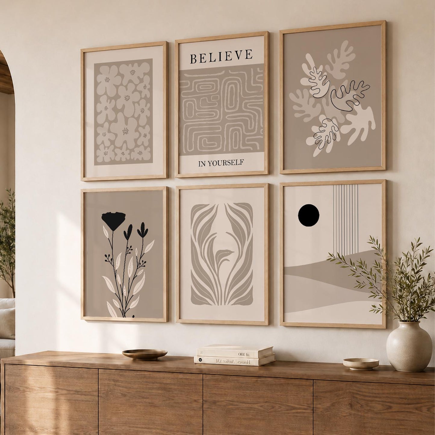 Botanical Abstract Soft Wall Art Set of 6 Framed Prints