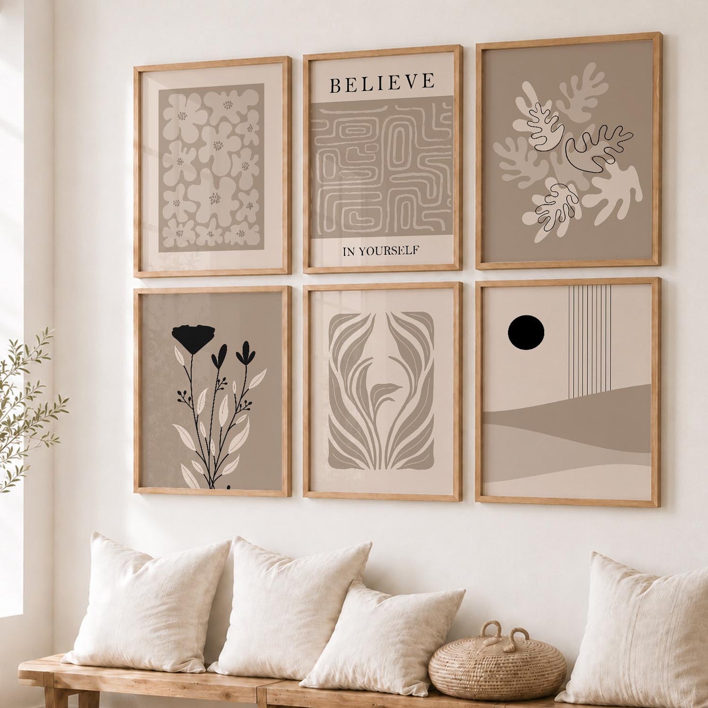 Botanical Abstract Soft Wall Art Set of 6 Framed Prints