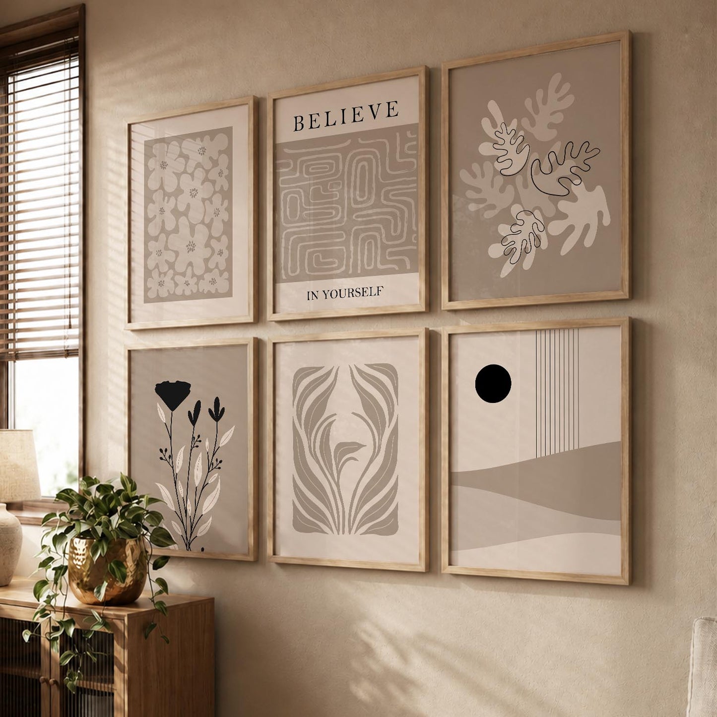 Botanical Abstract Soft Wall Art Set of 6 Framed Prints