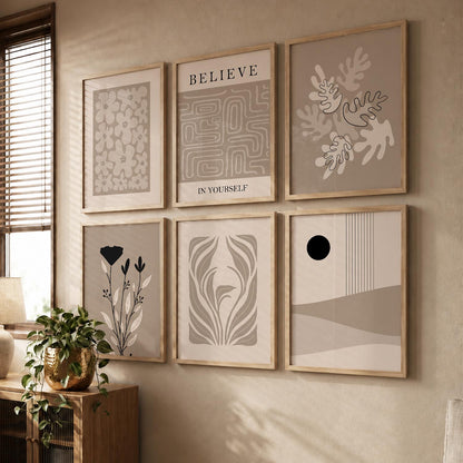 Botanical Abstract Soft Wall Art Set of 6 Framed Prints