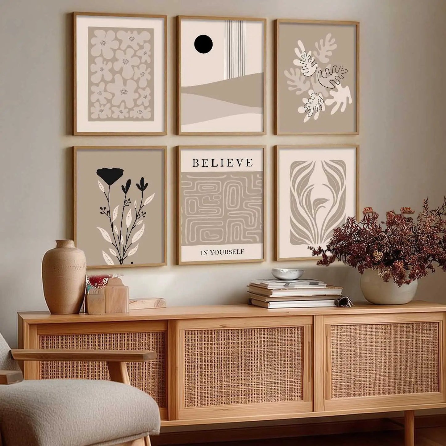 Boho Framed Wall Art Prints | Set of 6 | Home Decor