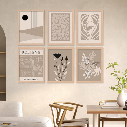 Minimal Boho Art Framed Posters for Home Living Room Bedroom and Office Wall Decor Set of 6