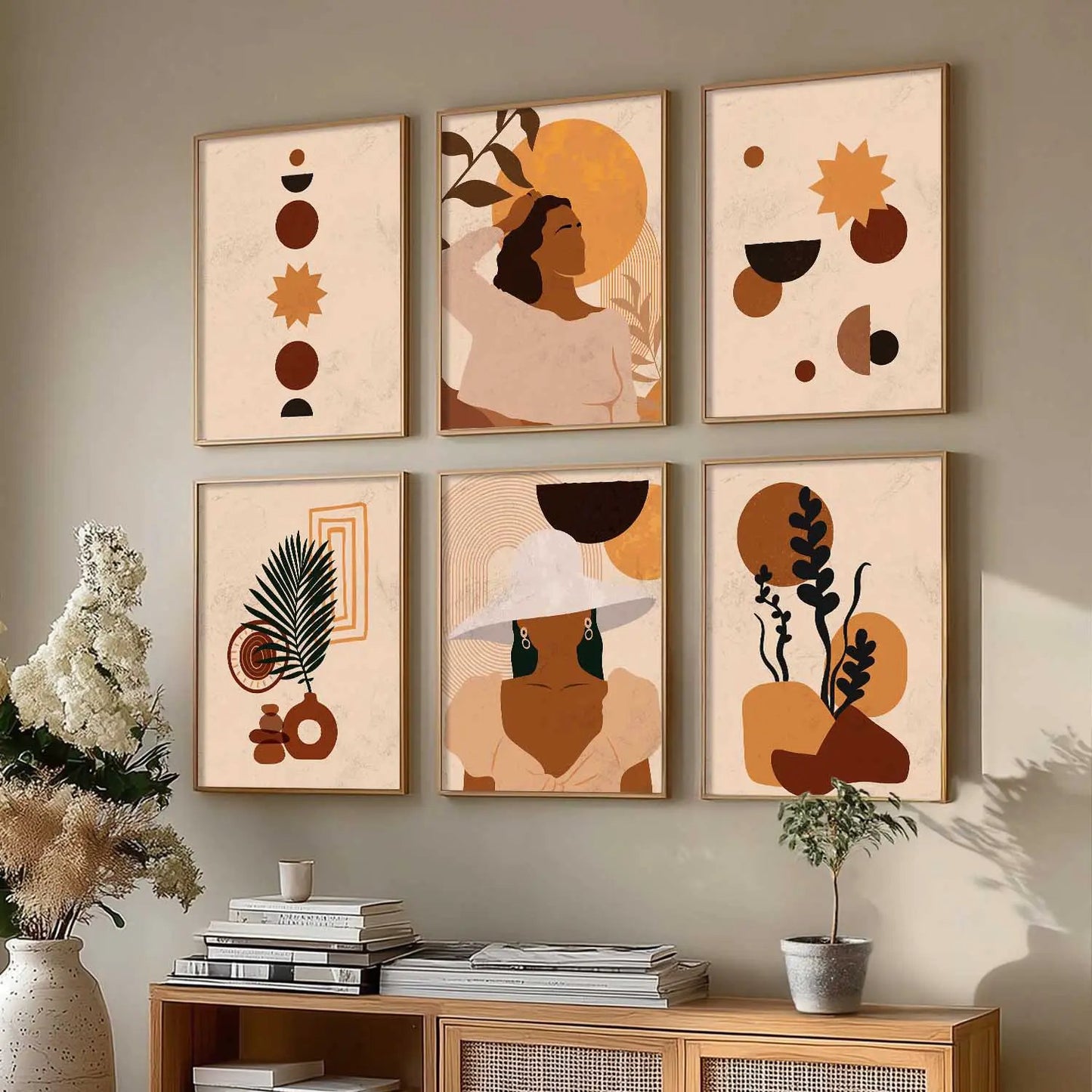 Boho Framed Wall Art Prints | Set of 6 | Home Decor