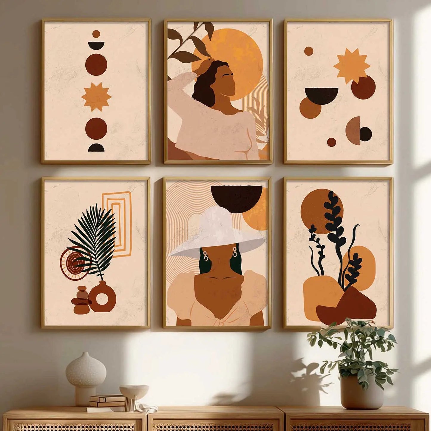 Boho Framed Wall Art Prints | Set of 6 | Home Decor