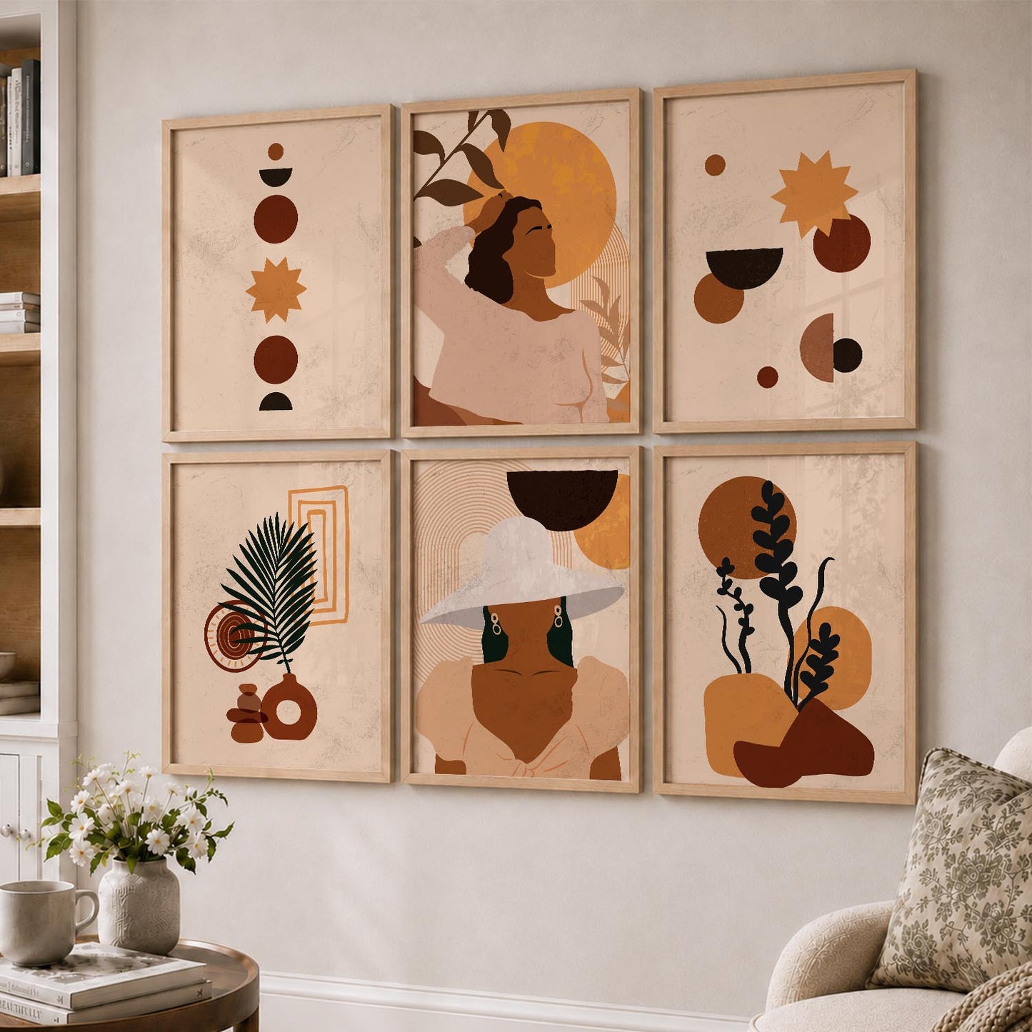 Abstract Boho Calm Wall Art Set of 6 Framed Prints