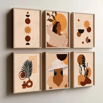 Boho Framed Wall Art Prints | Set of 6 | Home Decor