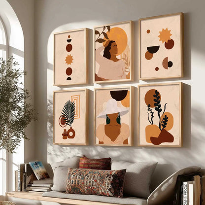 Boho Framed Wall Art Prints | Set of 6 | Home Decor