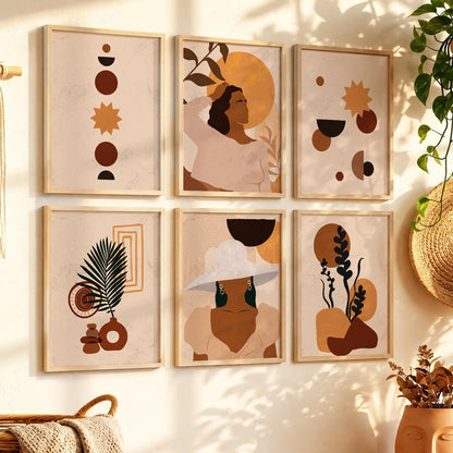 Abstract Boho Calm Wall Art Set of 6 Framed Prints