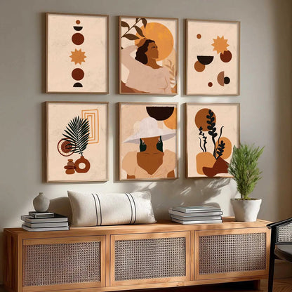 Boho Framed Wall Art Prints | Set of 6 | Home Decor
