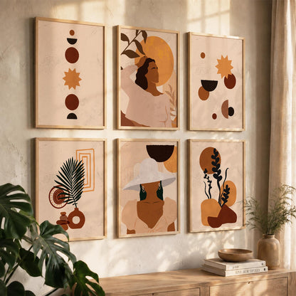 Abstract Boho Calm Wall Art Set of 6 Framed Prints