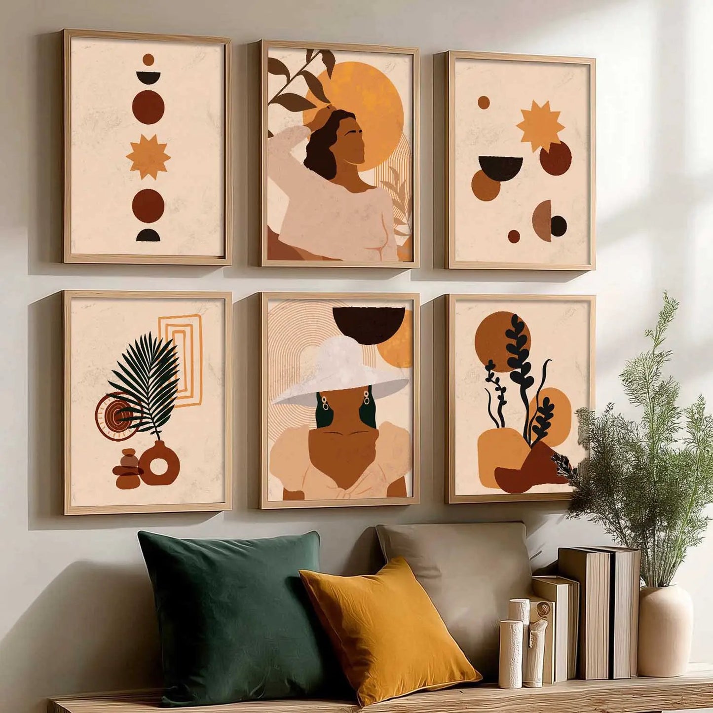 Boho Framed Wall Art Prints | Set of 6 | Home Decor