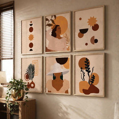Abstract Boho Calm Wall Art Set of 6 Framed Prints