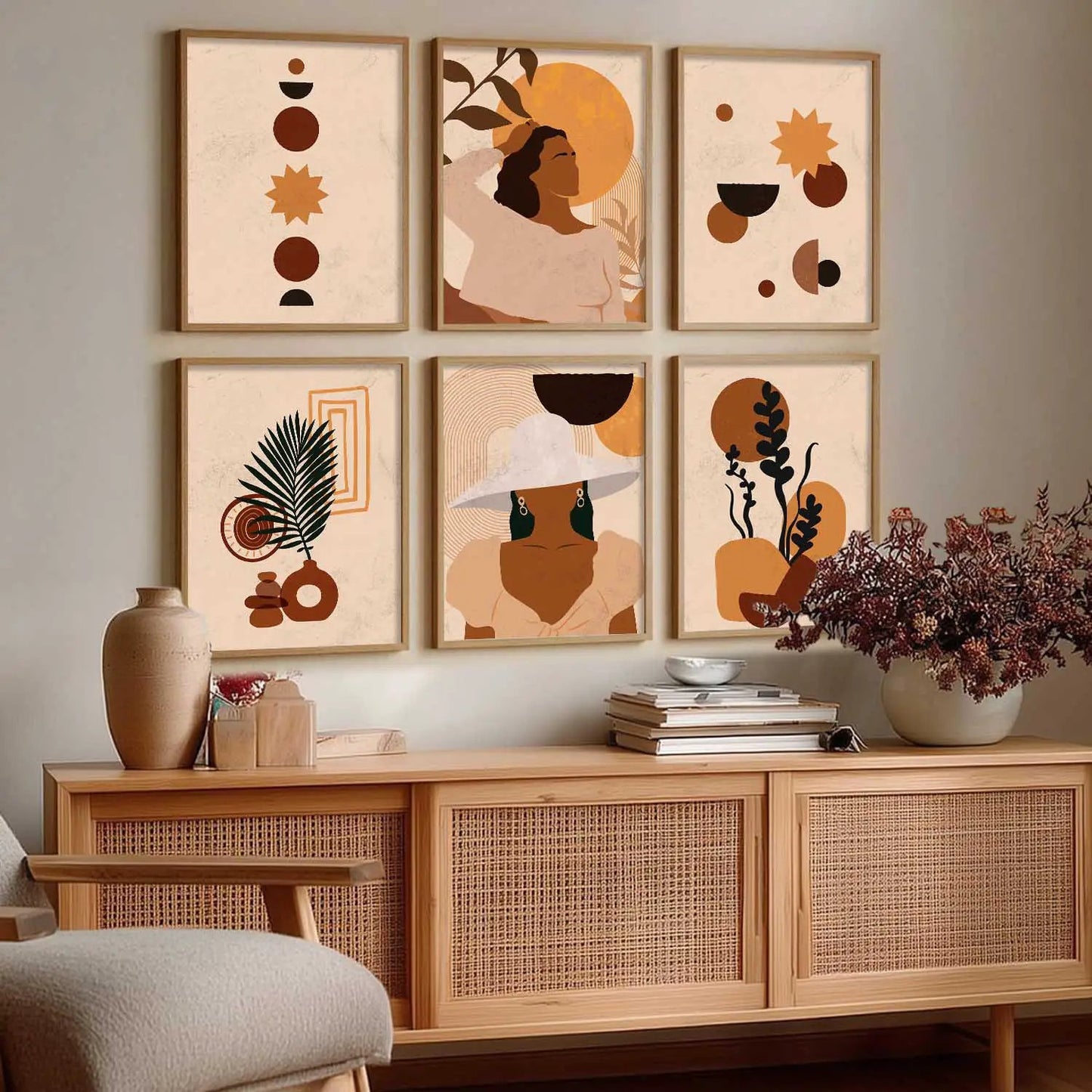 Boho Framed Wall Art Prints | Set of 6 | Home Decor