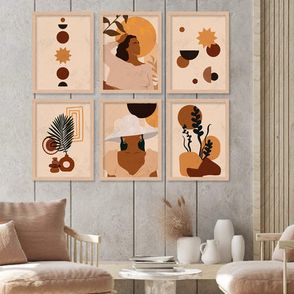 Minimal Boho Art Framed Posters for Home Living Room Bedroom and Office Wall Decor Set of 6