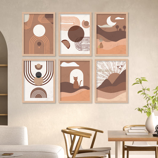 Minimal Boho Art Framed Posters for Home Living Room Bedroom and Office Wall Decor Set of 6