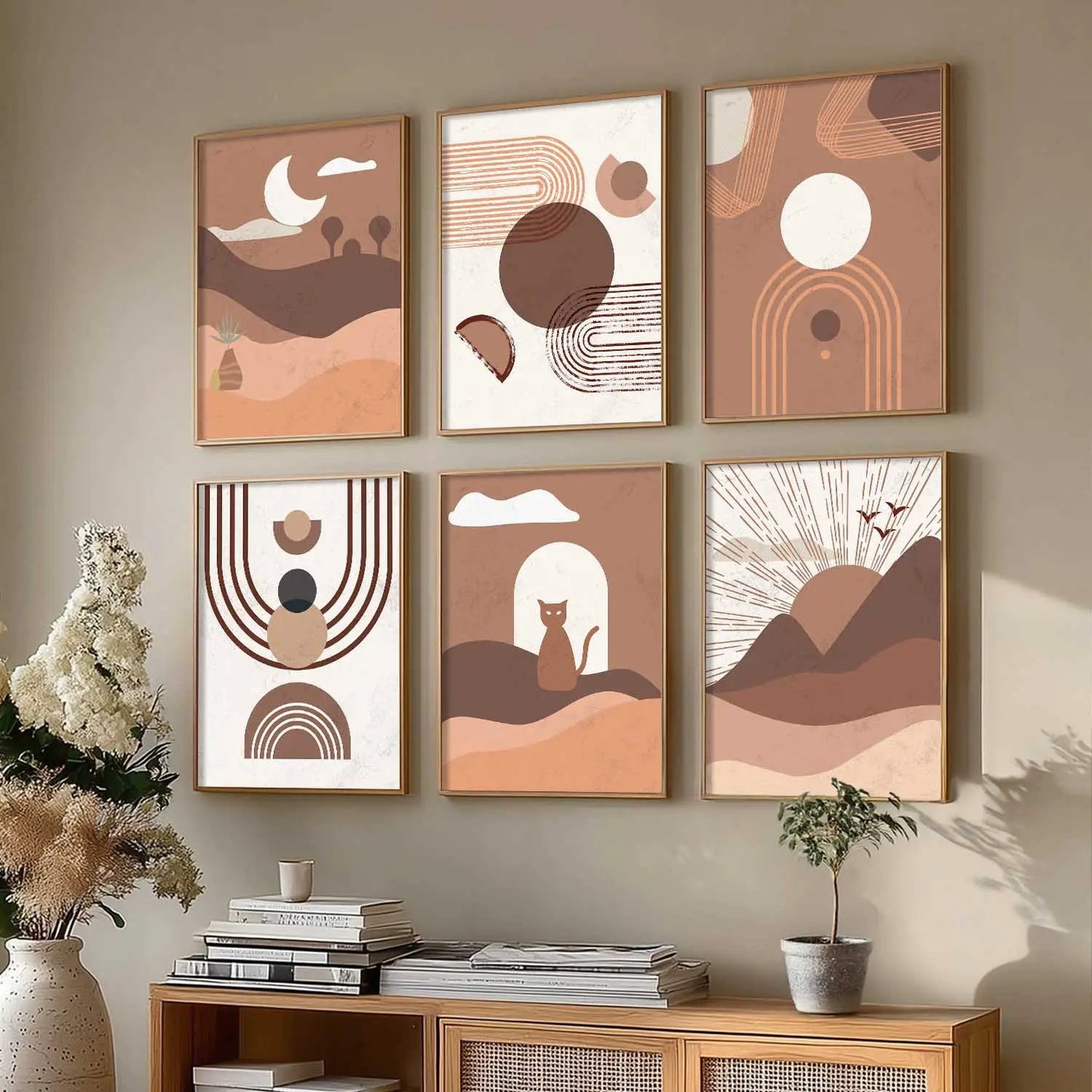 Boho Framed Wall Art Prints | Set of 6 | Home Decor