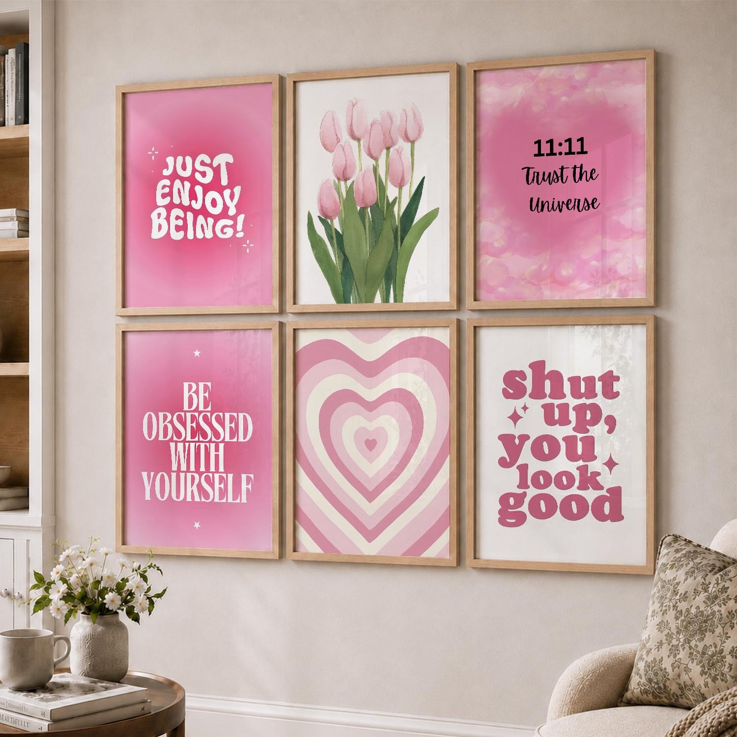 Daily Affirmation Wall Art Set of 6 Framed Prints for Study Room