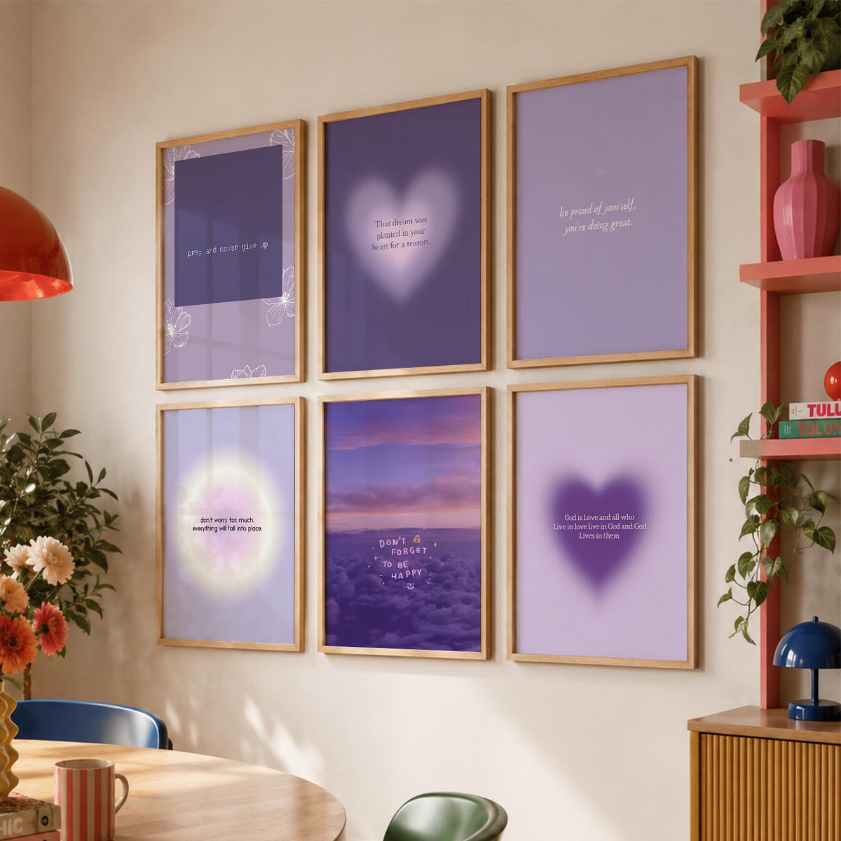 Daily Affirmation Wall Art Set of 6 Framed Prints for Office