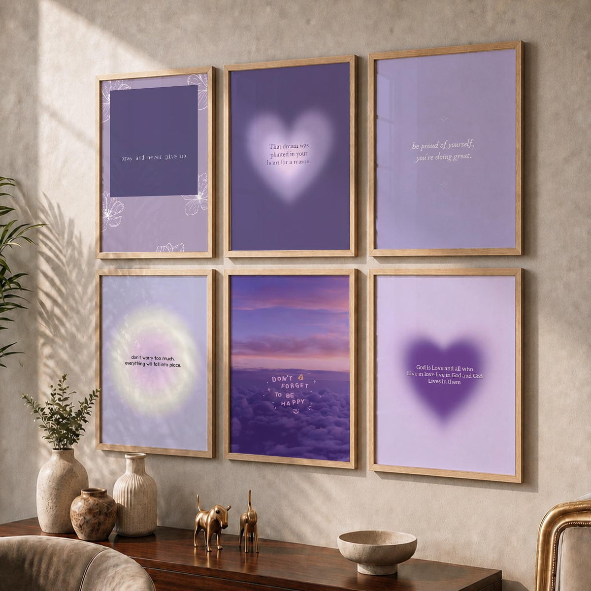 Daily Affirmation Wall Art Set of 6 Framed Prints for Office