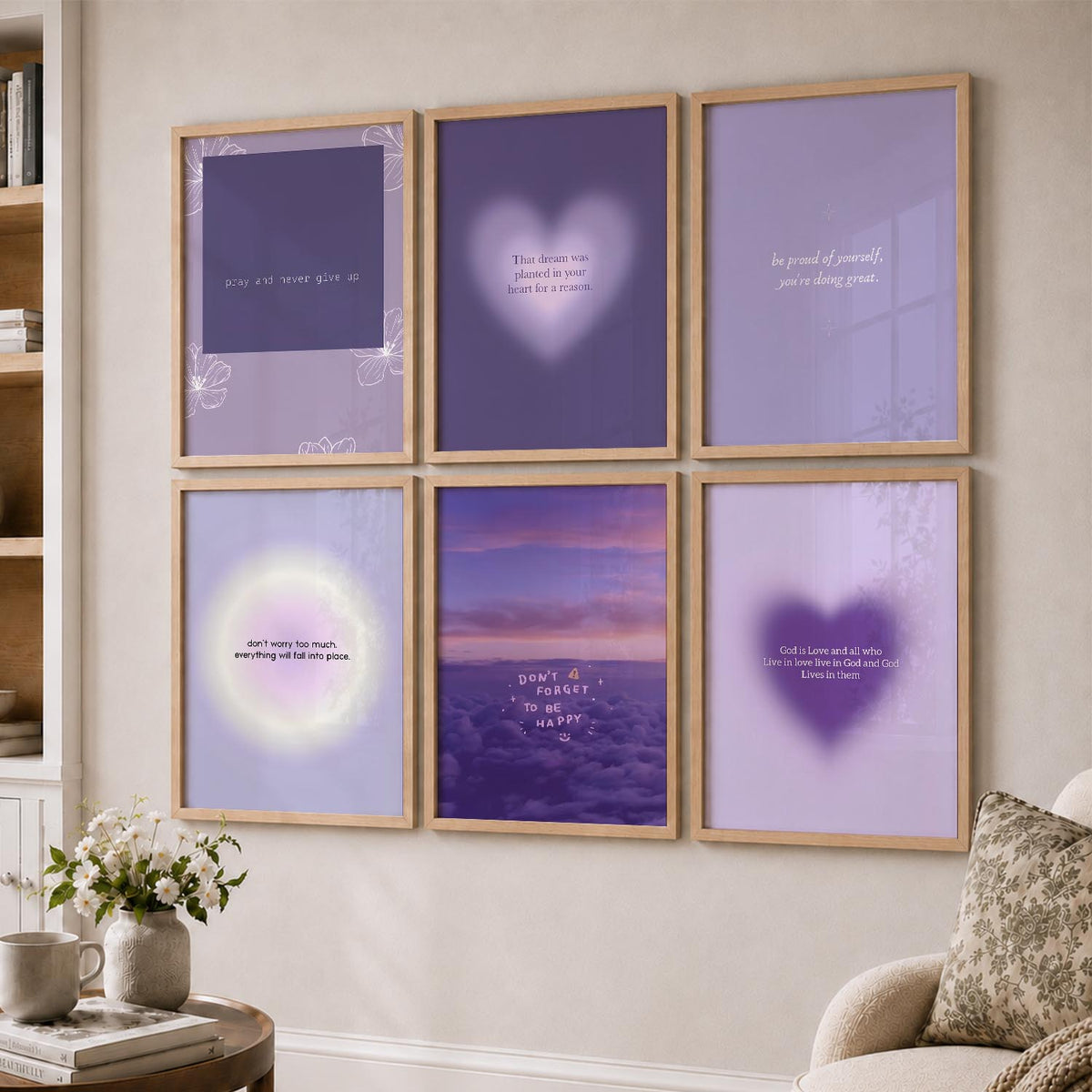Daily Affirmation Wall Art Set of 6 Framed Prints for Office