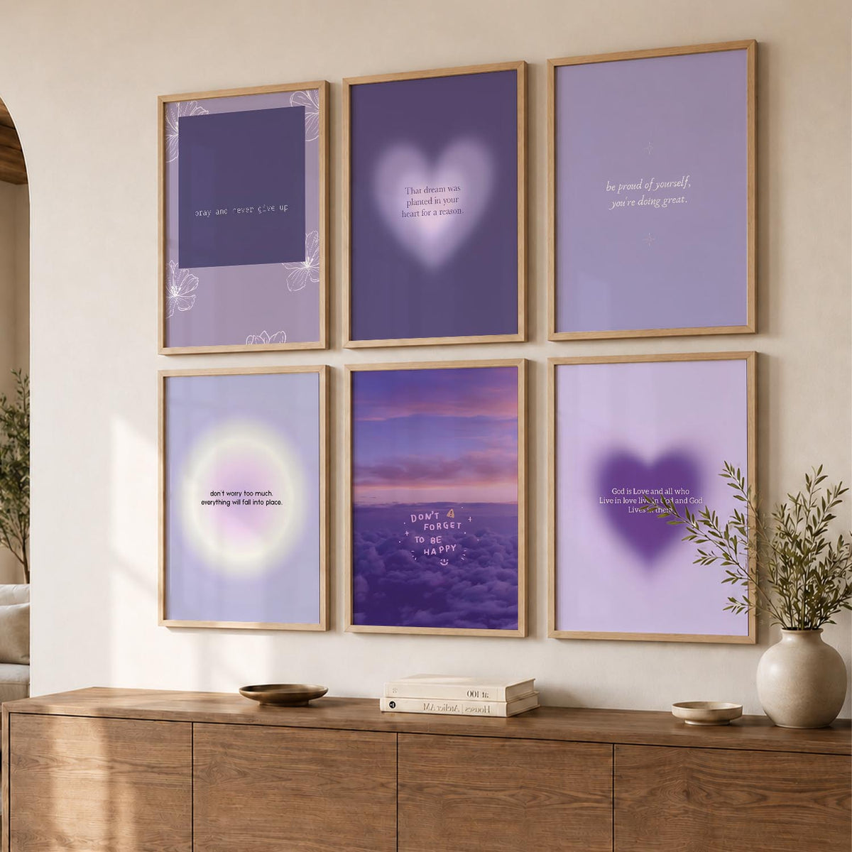 Daily Affirmation Wall Art Set of 6 Framed Prints for Office