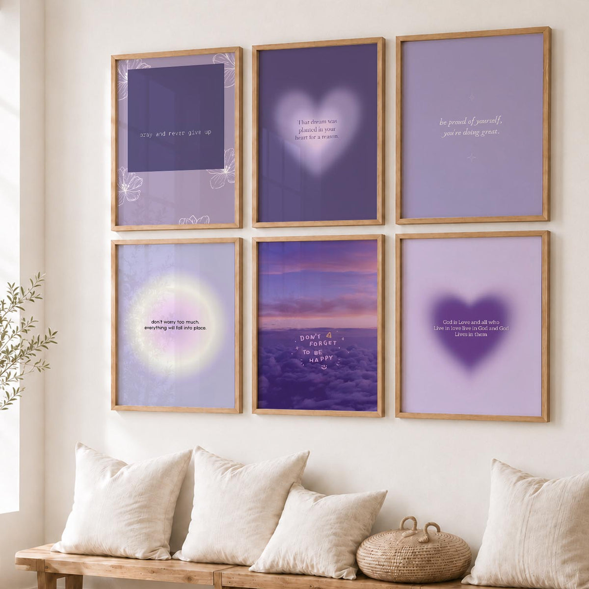 Daily Affirmation Wall Art Set of 6 Framed Prints for Office
