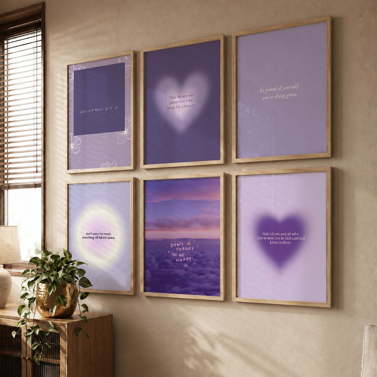 Daily Affirmation Wall Art Set of 6 Framed Prints for Office