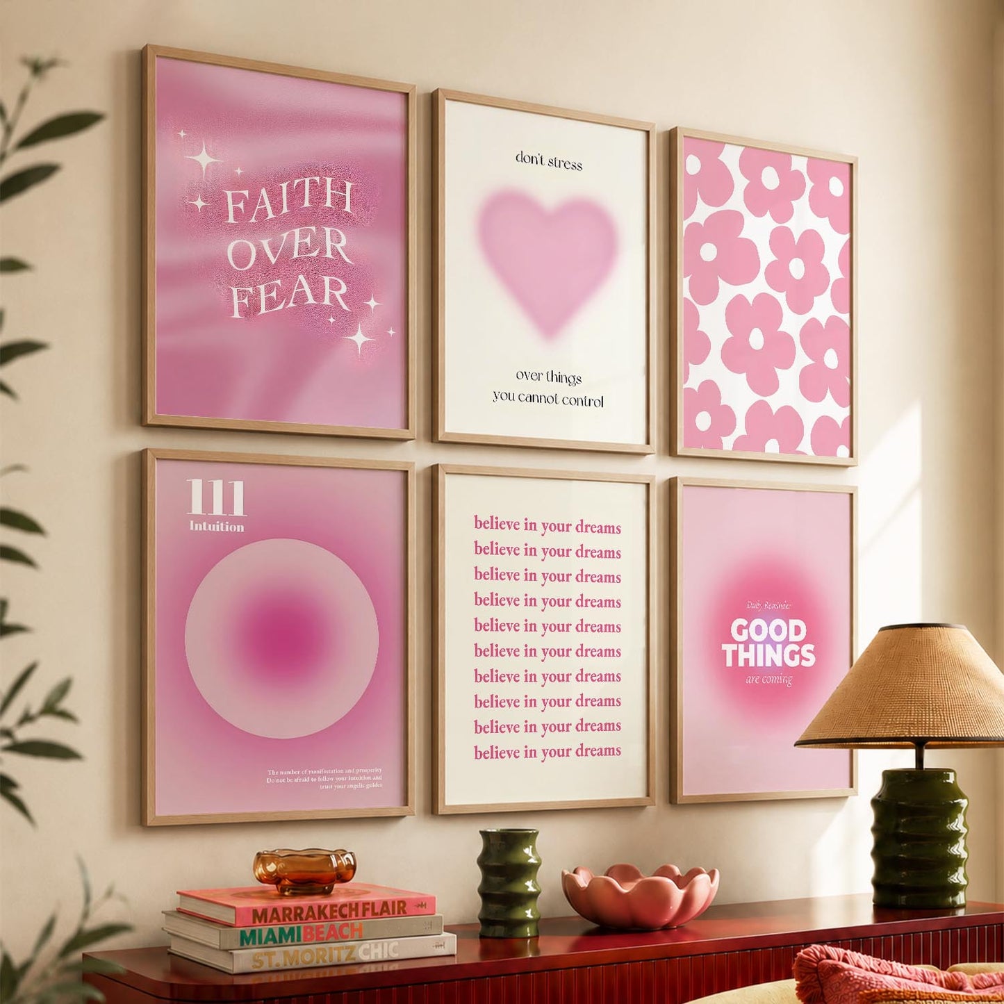 Daily Affirmations Wall Art Set of 6 Framed Prints for Home Office