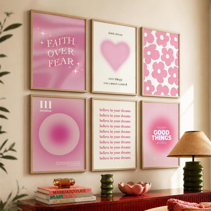 Daily Affirmations Wall Art Set of 6 Framed Prints for Home Office