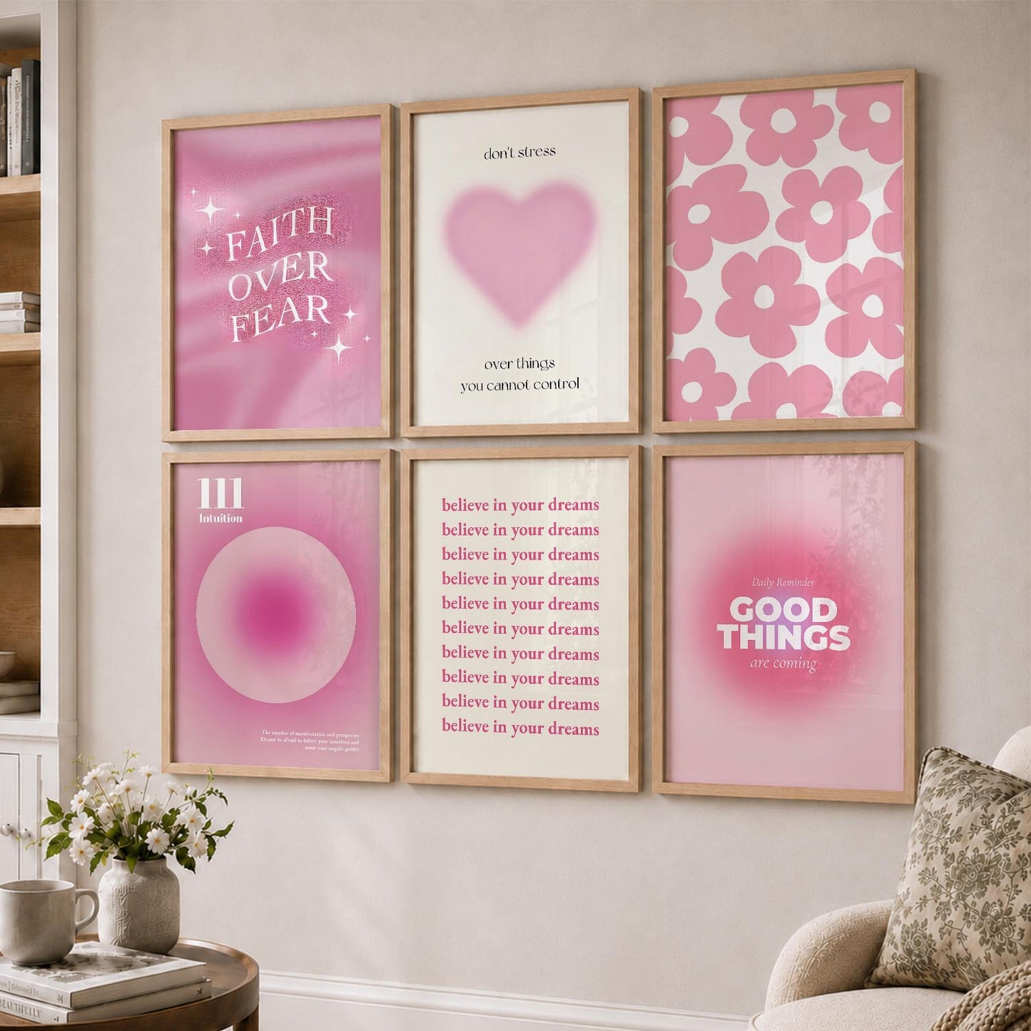 Daily Affirmations Wall Art Set of 6 Framed Prints for Home Office