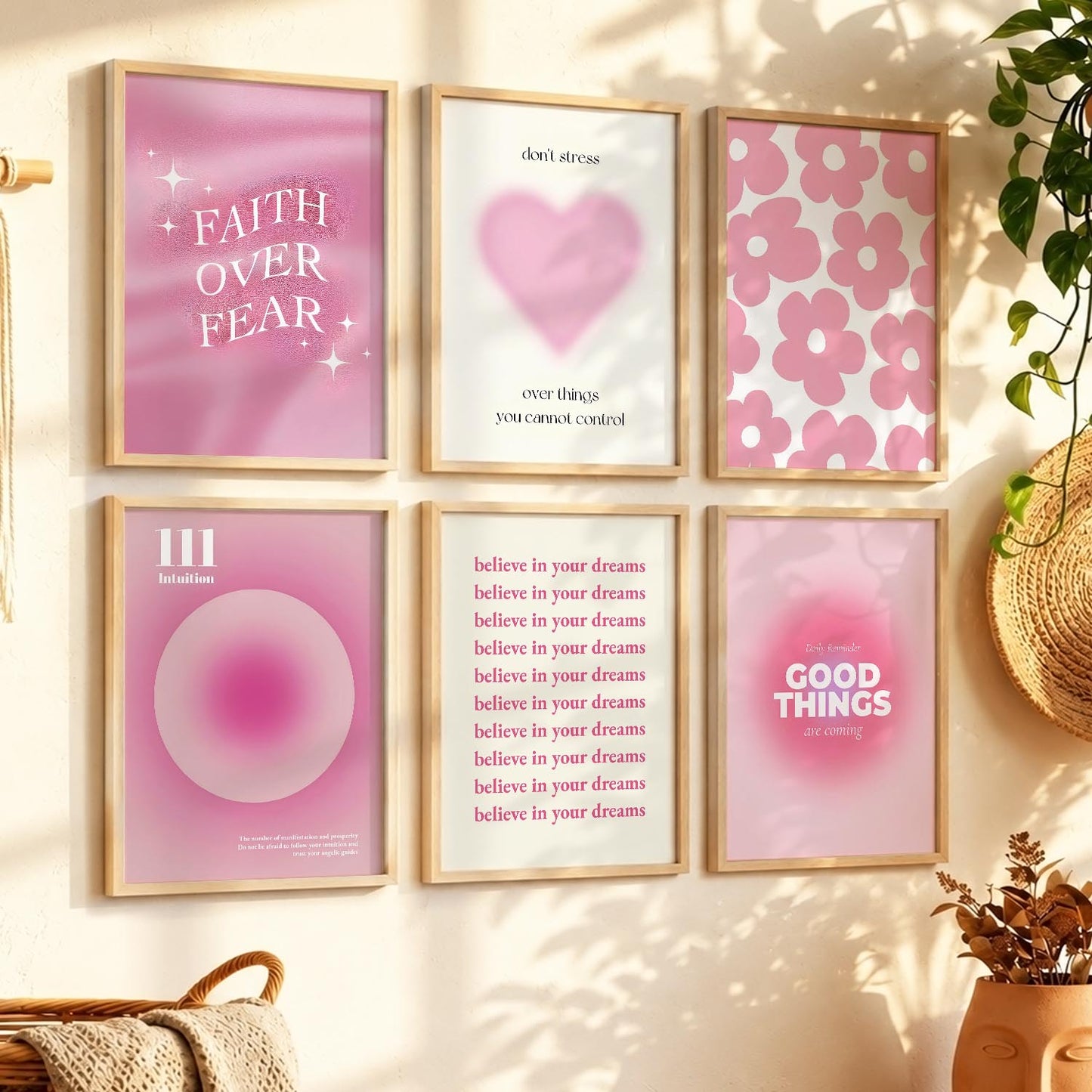 Daily Affirmations Wall Art Set of 6 Framed Prints for Home Office