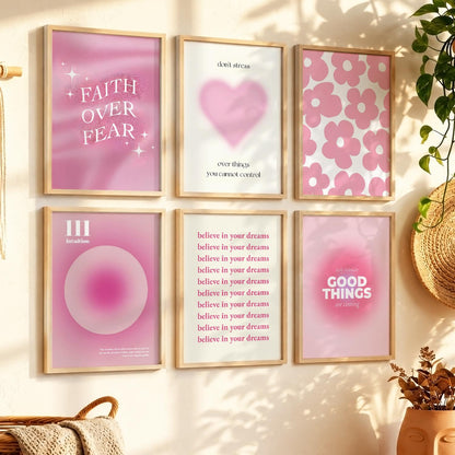 Daily Affirmations Wall Art Set of 6 Framed Prints for Home Office