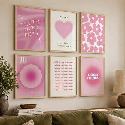 Daily Affirmations Wall Art Set of 6 Framed Prints for Home Office