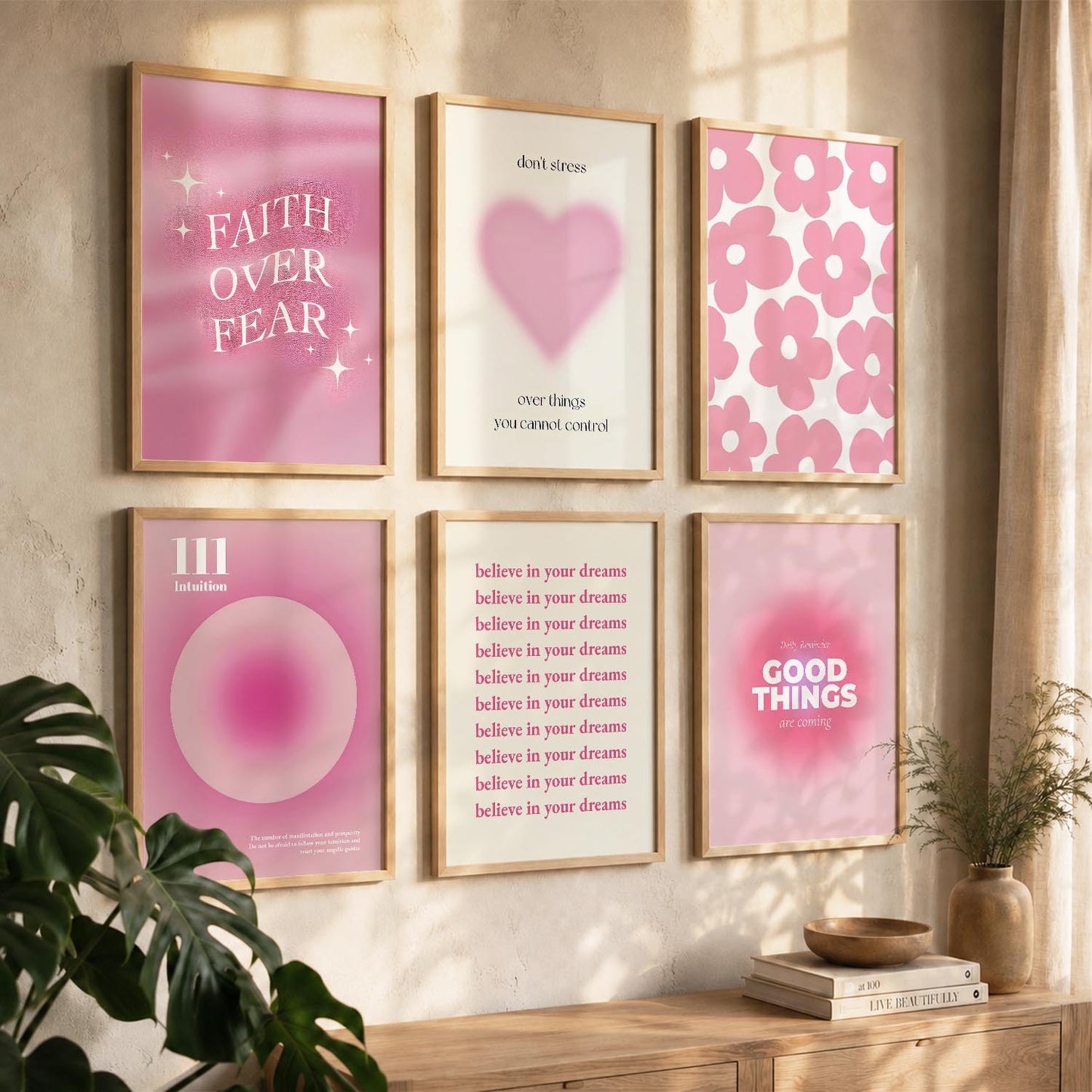 Daily Affirmations Wall Art Set of 6 Framed Prints for Home Office