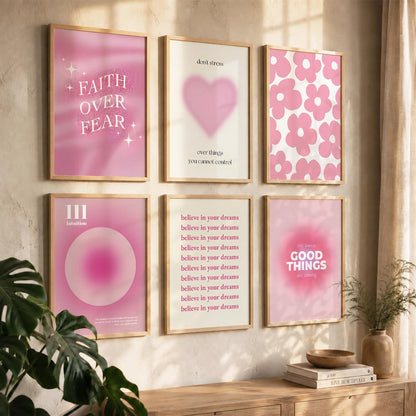 Daily Affirmations Wall Art Set of 6 Framed Prints for Home Office