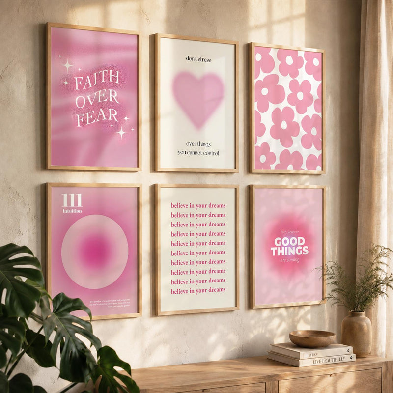 Daily Affirmations Wall Art Set of 6 Framed Prints for Home Office
