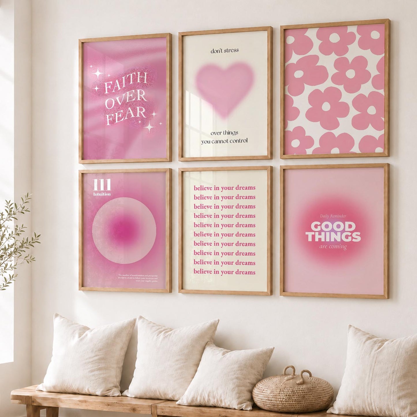 Daily Affirmations Wall Art Set of 6 Framed Prints for Home Office